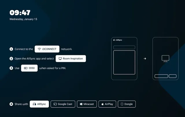 The i3CONNECT Studio home screen